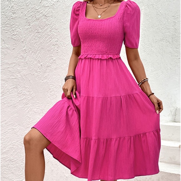 SQUARE NECK PUFF SLEEVE DRESS - Picture 5 of 5